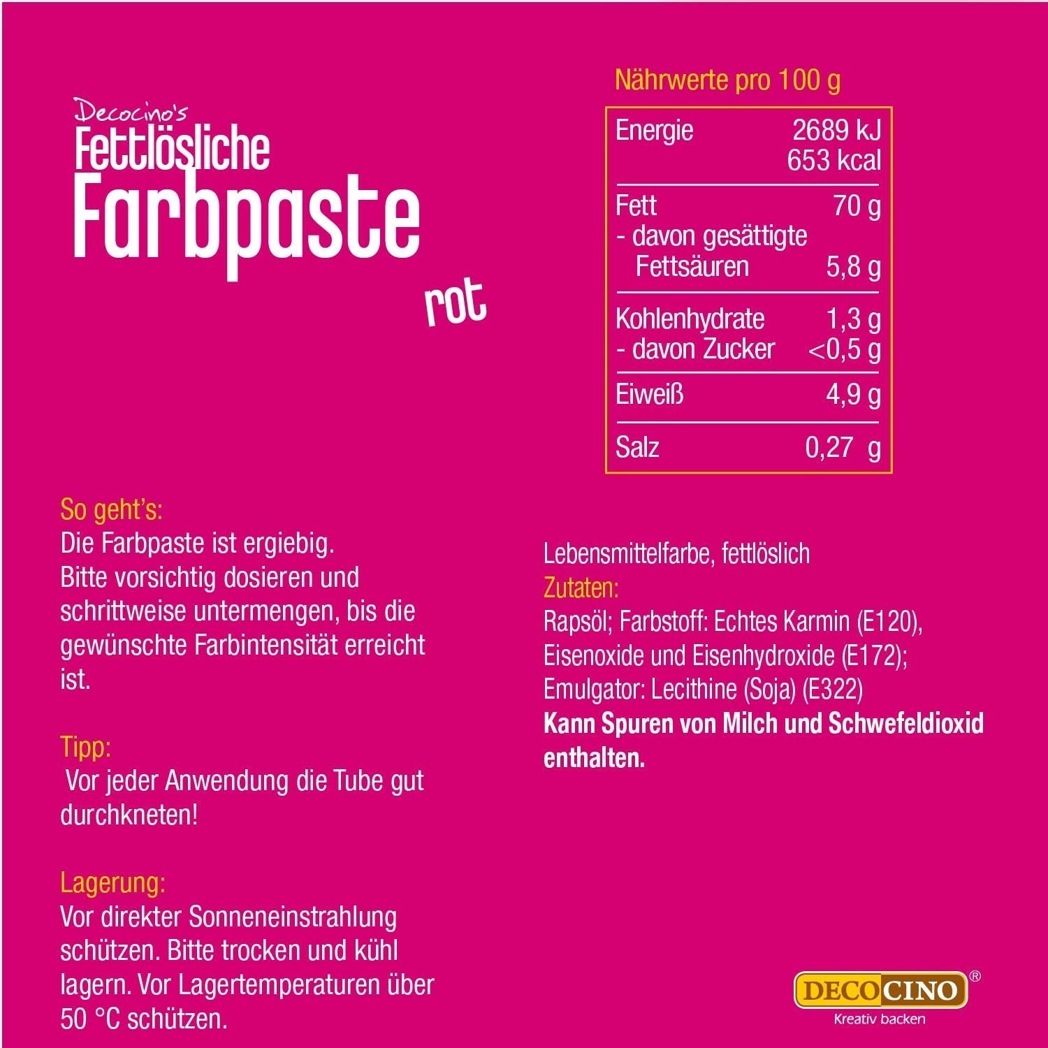 DECOCINO Rød fedtopløselig farvepasta - 15 g - Oliebaseret madfarve, ideel til farvning af chokolade, smørcreme, fondant eller småkagedej (pakke med 3)