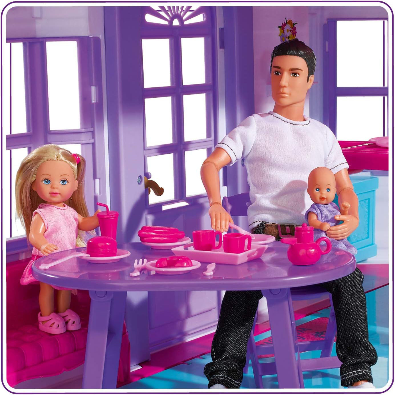 Simba 104661996 - Steffi Love Dreamhouse, Stort Legehus, 4 Værelser, INGEN DUKKERE, 84 cm høj, To Etager, Funktionel Klokke, Sammenklappelige Naty Shop Dukkehuse