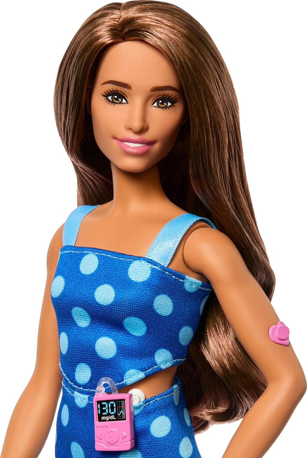 Barbie Fashionistas #242 Dukke med Type 1 Diabetes og Polka Dot Outfit og tilbehør i samarbejde med Breakthrough T1D, HYT97