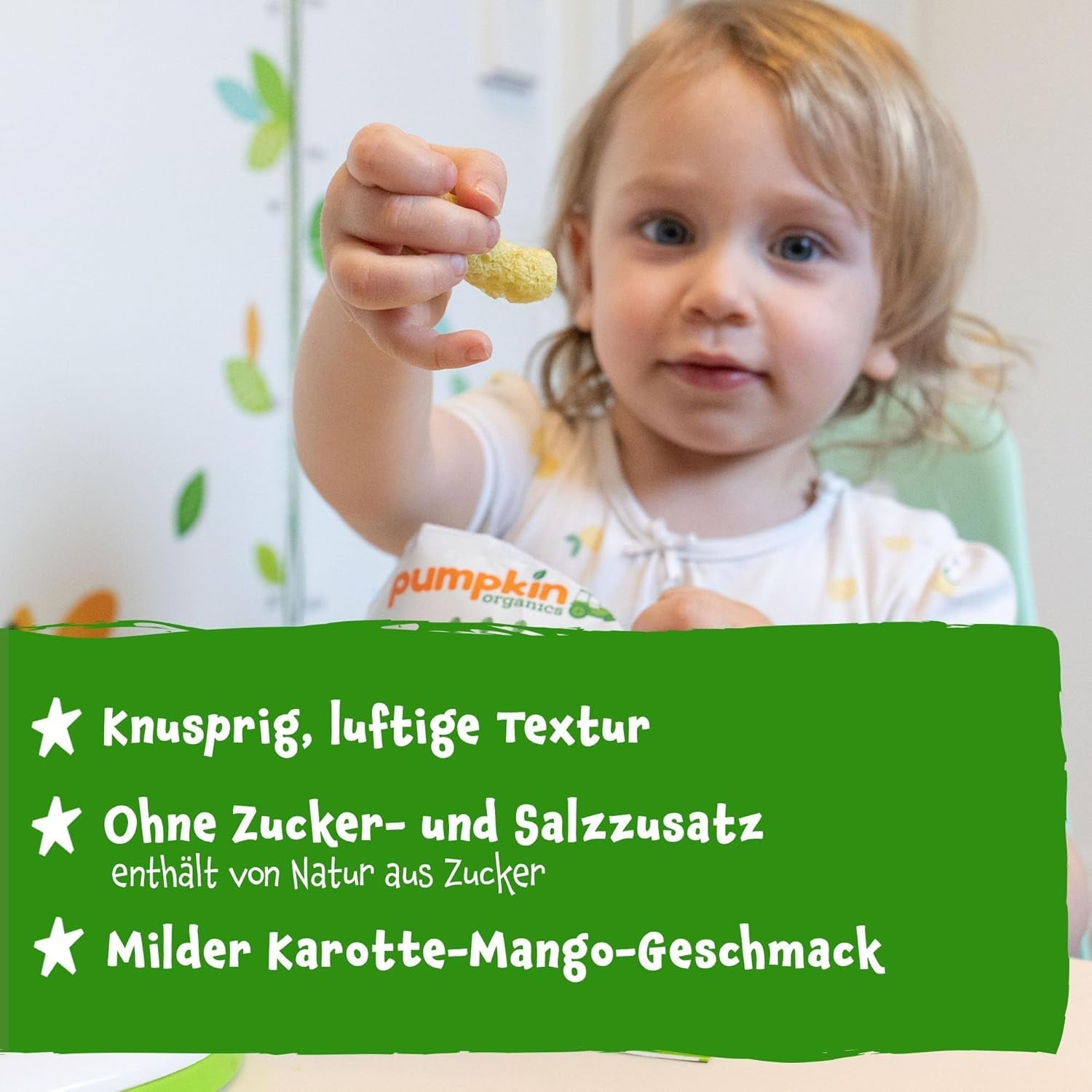 Pumpkin Organics Baby flerkornede gulerods- og mangoringe (pakke med 8) Additivfri babysnacks fra 12 måneder - Allergenfri² og glutenfri³ sprøde babysnacks (8 x 20 g)
