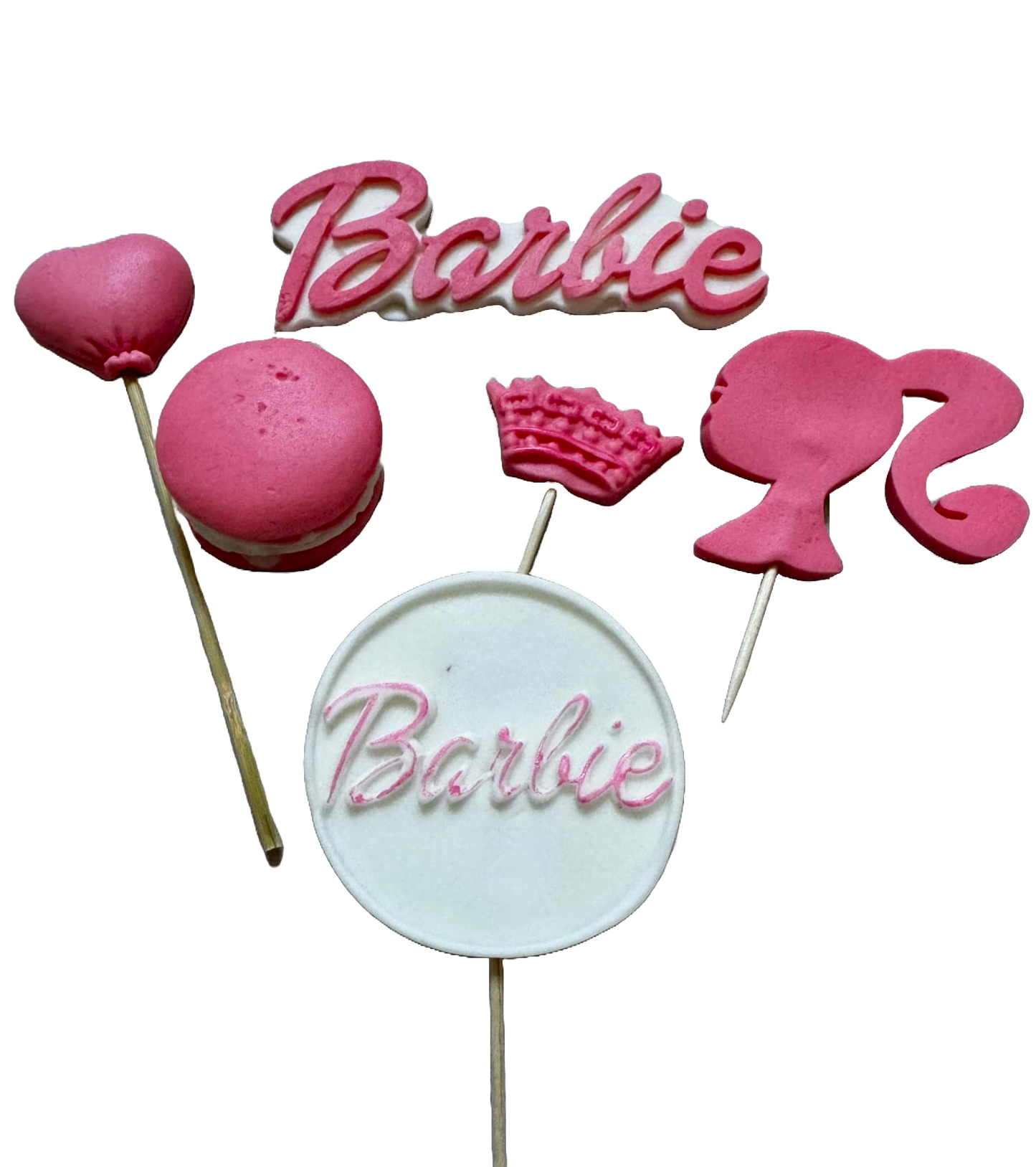 Sæt med 6 spiselige sukkerdekorationer, Barbie Sugar Paste Decorations Naty Shop