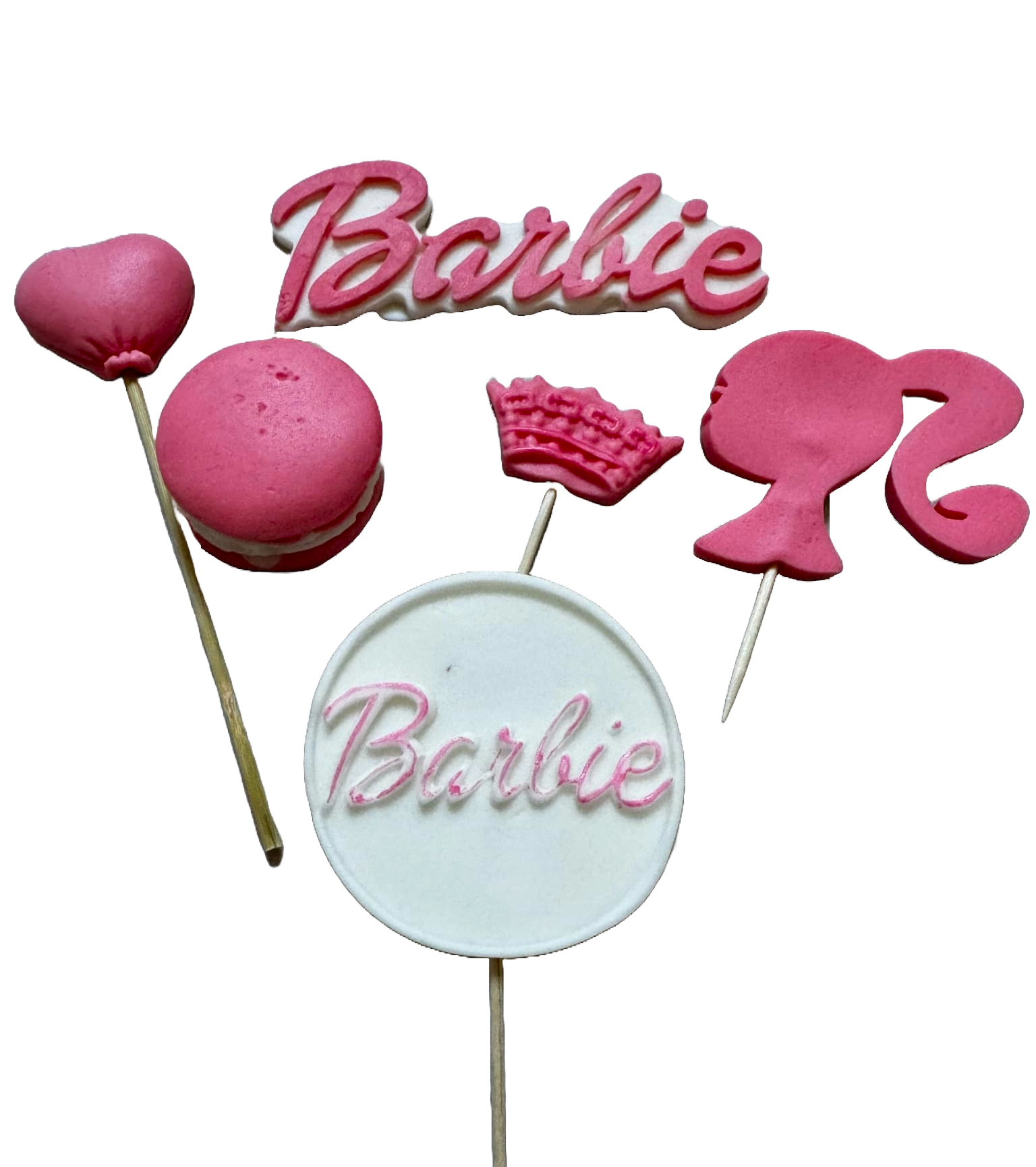 Sæt med 6 spiselige sukkerdekorationer, Barbie Sugar Paste Decorations Naty Shop