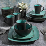 Gibson 99813.16R Elite Soho Lounge Reactive Glaze 4-personers servisesæt, 16 dele, blågrøn/sort tofarvet effekt