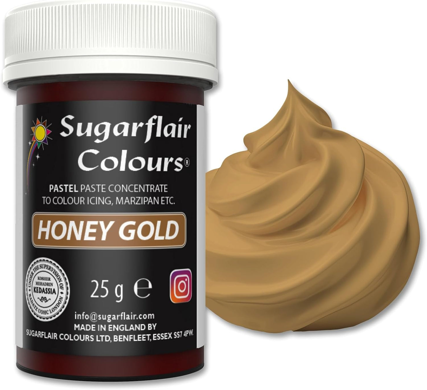 Sugarflair pasta madfarve, pastelfarve Honey Gold, pasta madfarve til fondant og marcipan, Spectral koncentrerede farver - 25 g