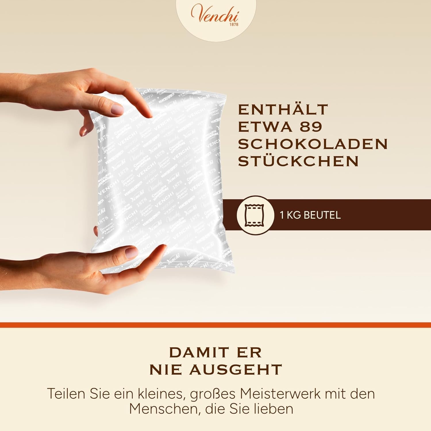 Venchi - Cremini 1878 - Tre-lags chokolade med gianduja med mælk og mandelmasse, "Piemontese Hasselnuts BGB", 1 kg, glutenfri, uden farvestoffer og uden konserveringsmidler