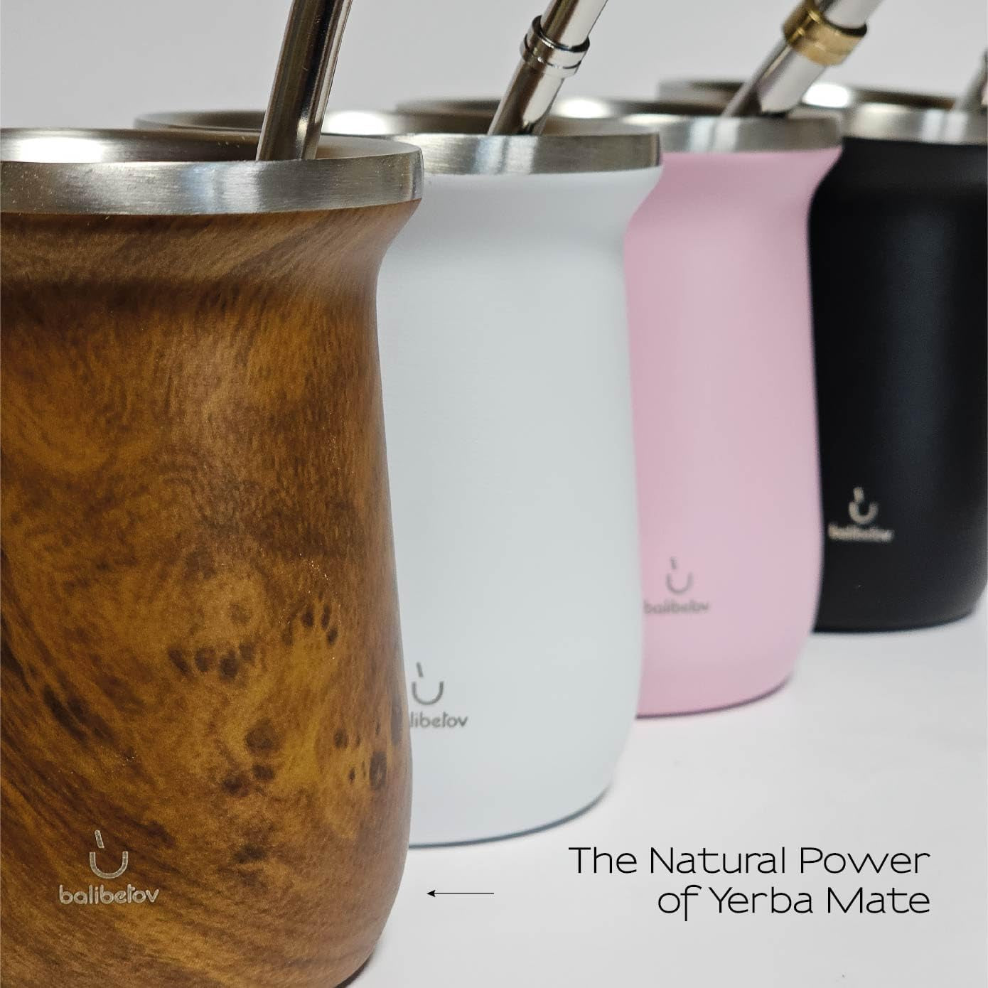 Yerba Mate balibetov tesæt (Mate kop) lavet af rustfrit stål med bombilla (halm) til mate, Let at rengøre og meget holdbart Yerba Mate sæt (TRÆ)