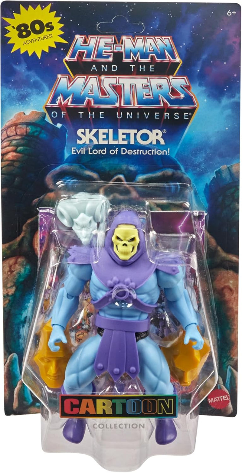 Masters of the Universe Origins legetøj, skeletfigur fra tegneseriesamlingen, skurk stående ca. 14 cm med rustning, stav, sværd og 2 masker, HYD24 Actionfigurer Naty Shop