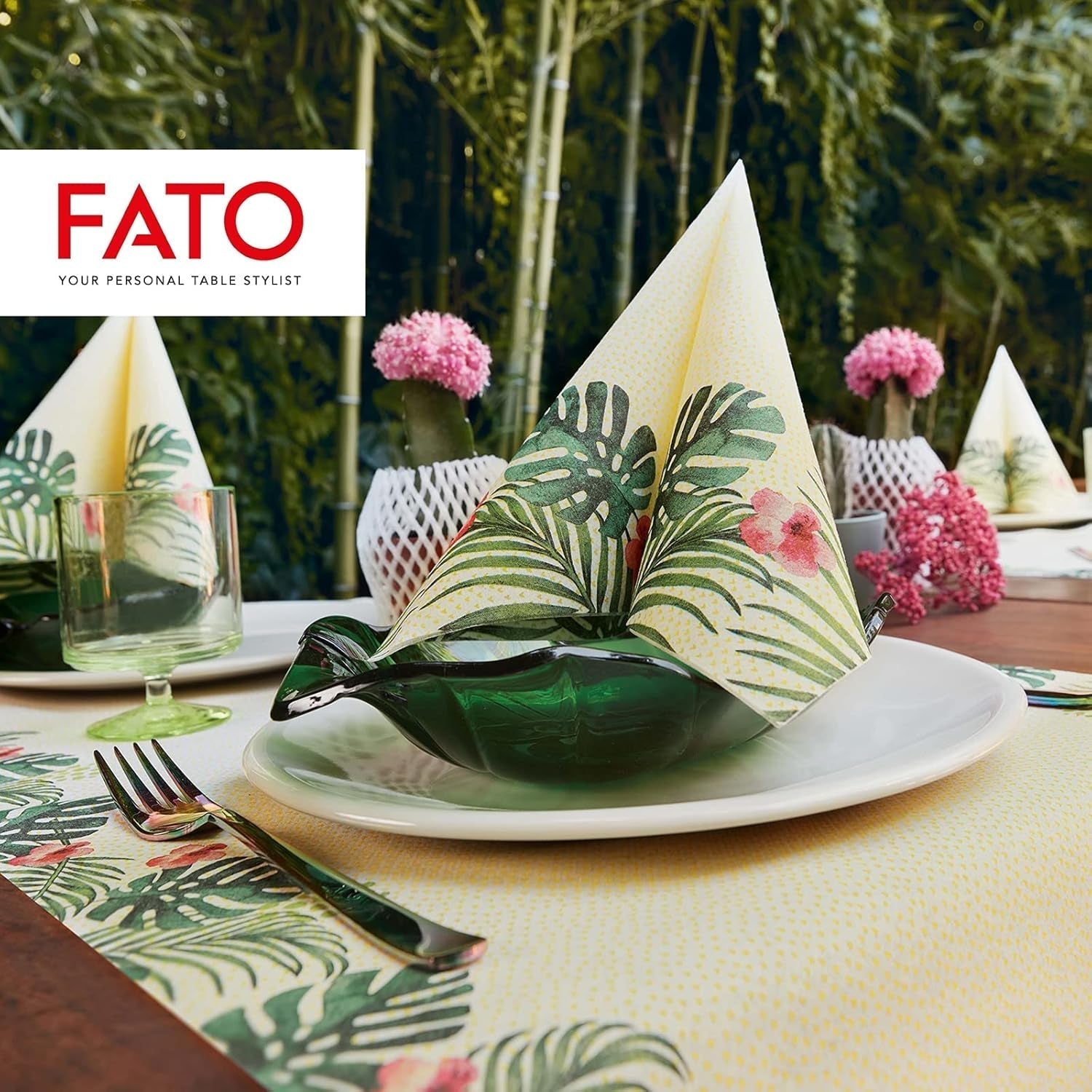 Fato - Tørre papirservietter, airlaid, tekstileffekt, pakke med 50 servietter, 40X40 foldet i 4 format, Tropicana Decor