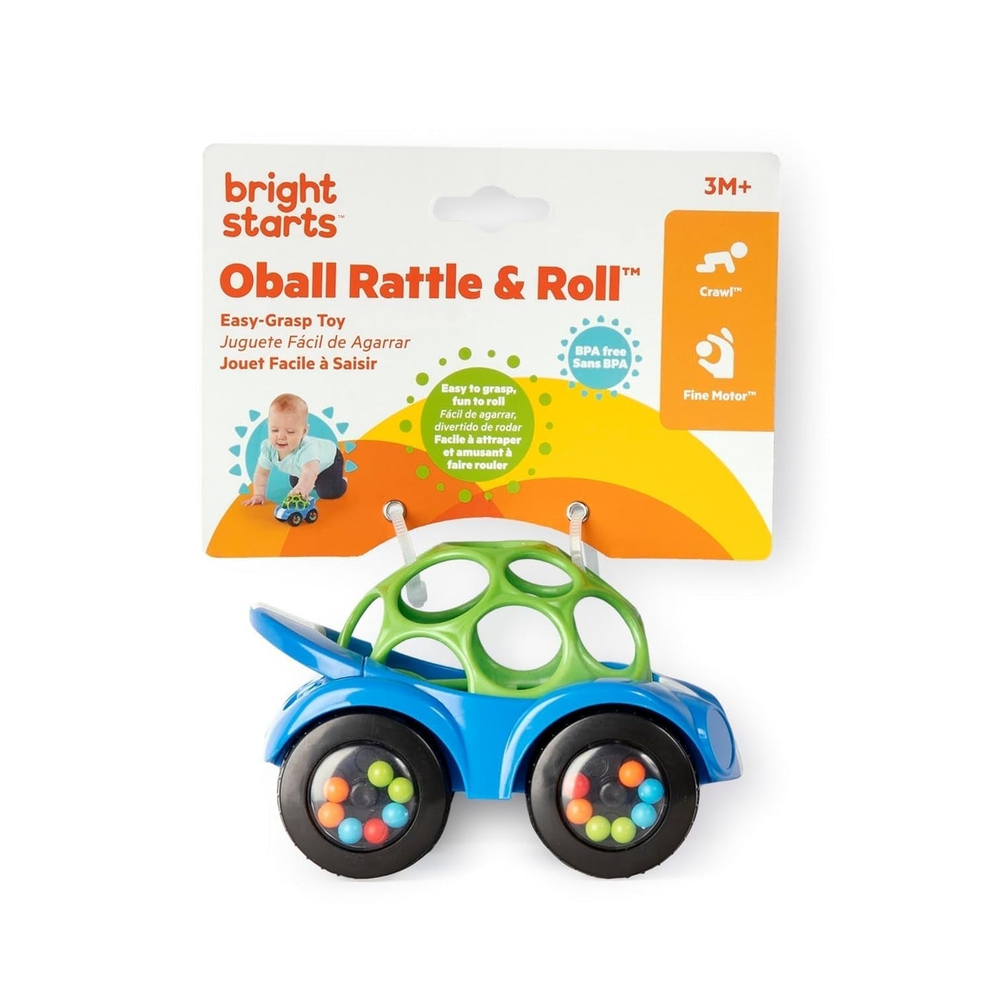 Bright Starts, Oball, Rattle Legetøjsbil, Grøn-Blå Babylegetøj Naty Shop
