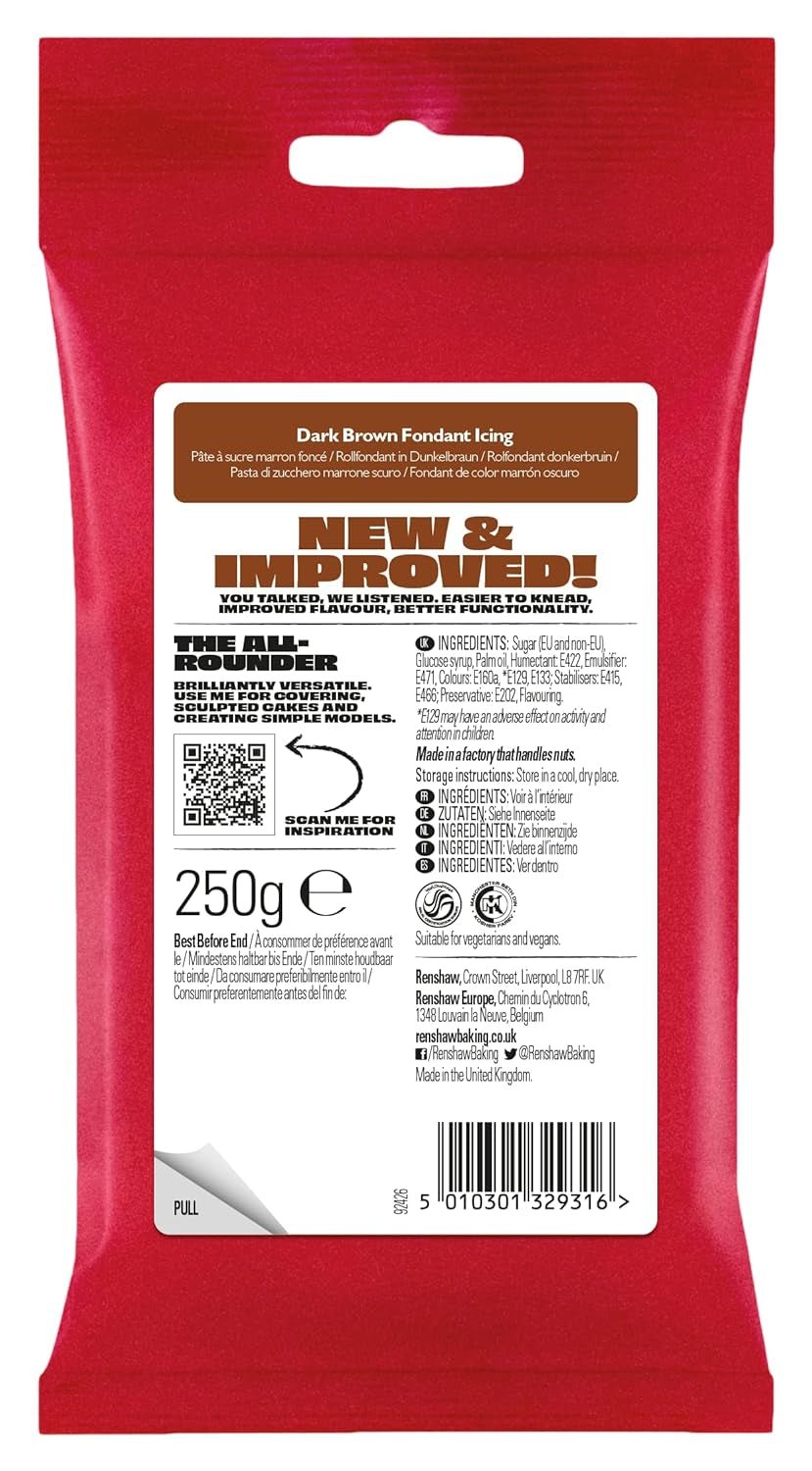 Mørkebrun fondant 250 g - Klar til at smøre, perfekt til glasur og dekoration af kager, cupcakes og småkager - mørkebrun - 250 g Sugar Paste Naty Shop
