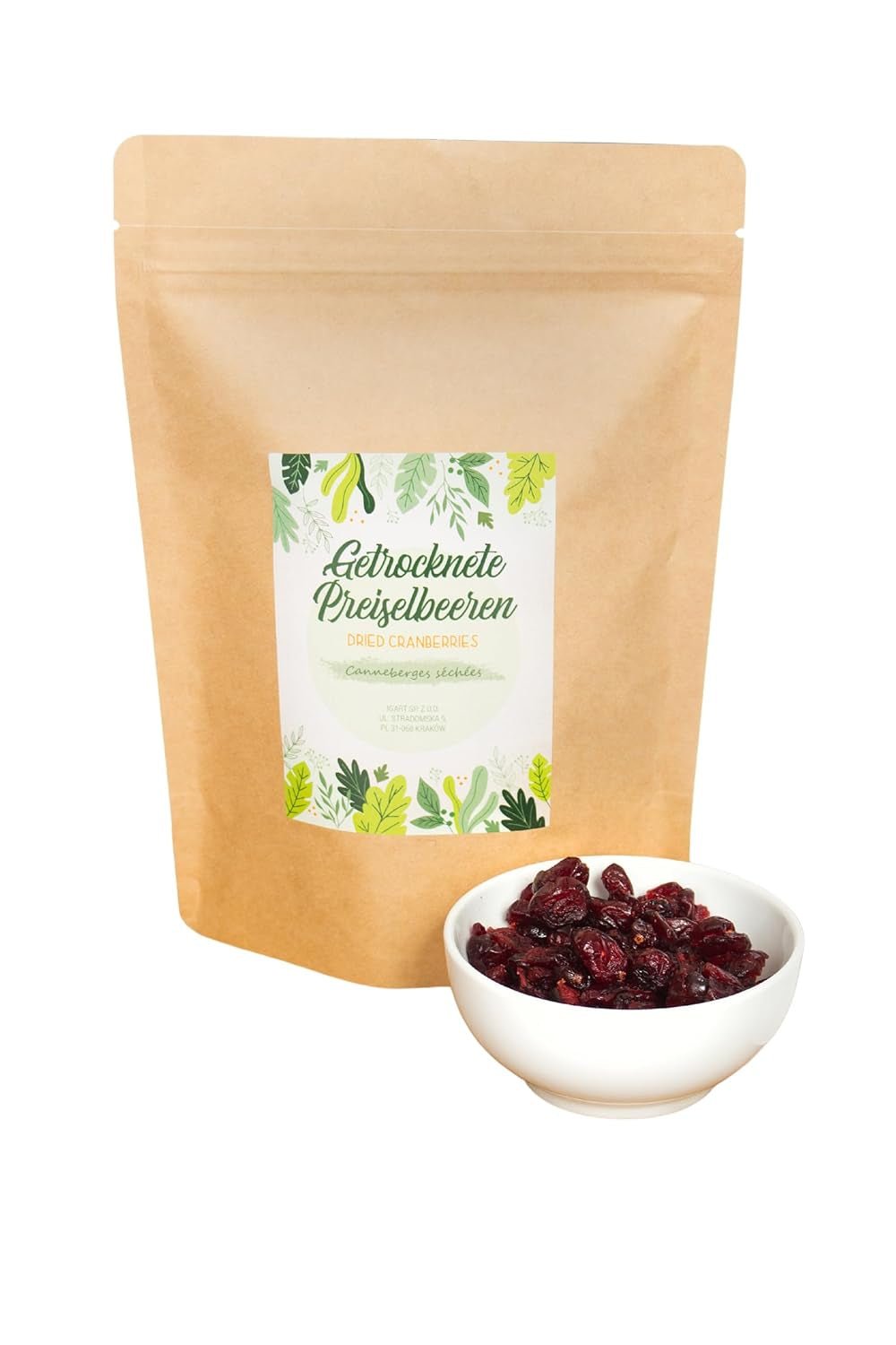 FOOD&WOOD® Hele tørrede tranebær 500g | Tørrede tranebær | 1A kvalitet | Naturlig sød | ideel som snack, i yoghurt eller til bagning | uden tilsat sukker | Tør | usulfuriseret. Naty Shop dehydrerede produkter 500 G