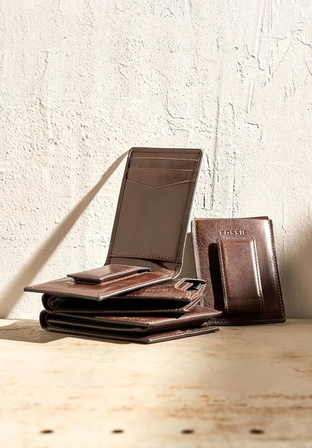 Fossil mænds Derrick Læder RFID-blokerende magnetkortetui Walletderrick Wallet Herrepung Naty Shop