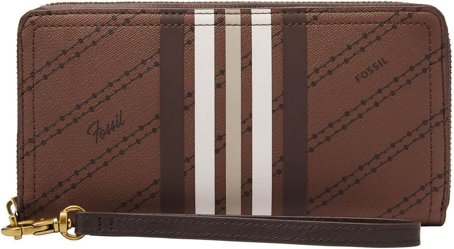 Fossil Watch Logan RFID Zip Around Clutch Wallet 19,7 cm L x 1,9 cm B x 10,2 cm H Tasker Kvinder Naty Shop Brown and Stripes 19,69 X 10,16 X 10,16 Cm