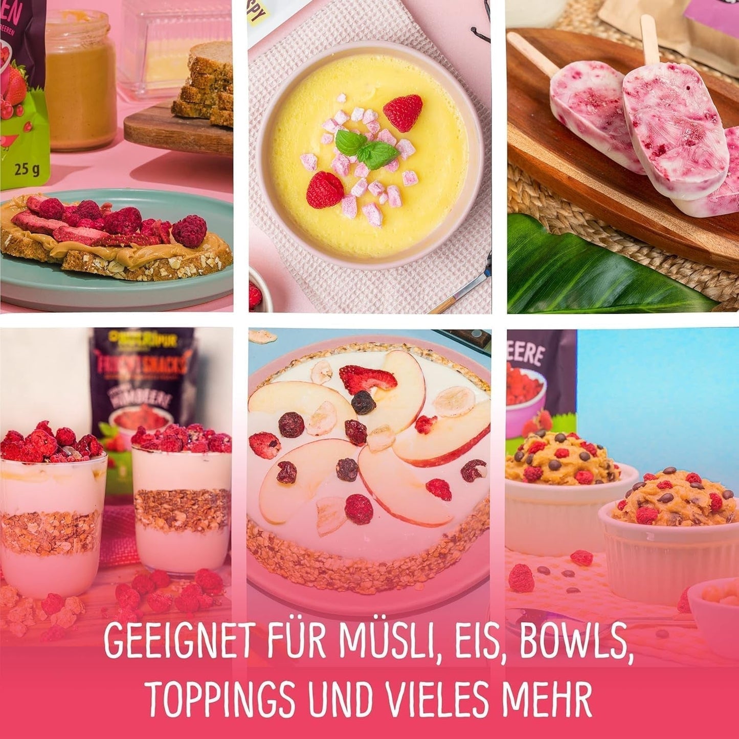 Frysetørrede frugter: 100g frysetørrede hindbær til smoothieskåle, müsli, grød toppings - frysetørrede bær uden tilsat sukker - frysetørrede bær - frugter fra NutriPur Dehydrerede produkter Naty Shop
