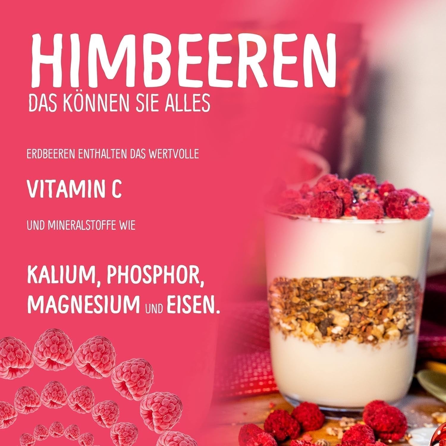 Frysetørrede frugter: 100g frysetørrede hindbær til smoothieskåle, müsli, grød toppings - frysetørrede bær uden tilsat sukker - frysetørrede bær - frugter fra NutriPur Dehydrerede produkter Naty Shop