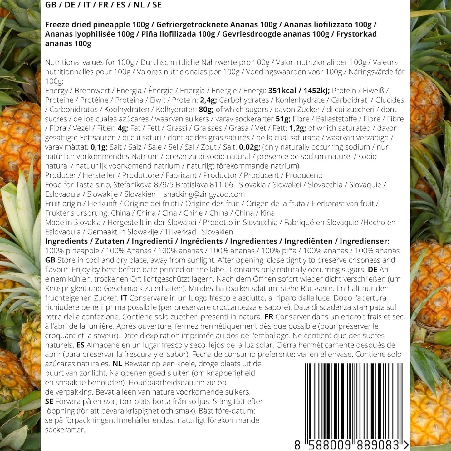 Frysetørrede frugter | Ananas 100% ren Frysetørret frugt Frysetørret ananas | Frysetørret frugt uden tilsat sukker | Sprød frysetørret ananas - aromatisk - lækker ZingyZoo Dehydrerede produkter Naty Shop