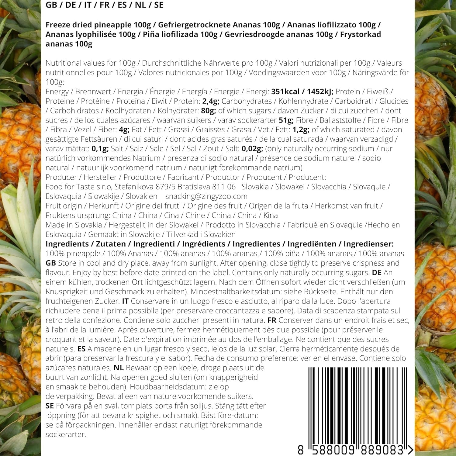 Frysetørrede frugter | Ananas 100% ren Frysetørret frugt Frysetørret ananas | Frysetørret frugt uden tilsat sukker | Sprød frysetørret ananas - aromatisk - lækker ZingyZoo Dehydrerede produkter Naty Shop