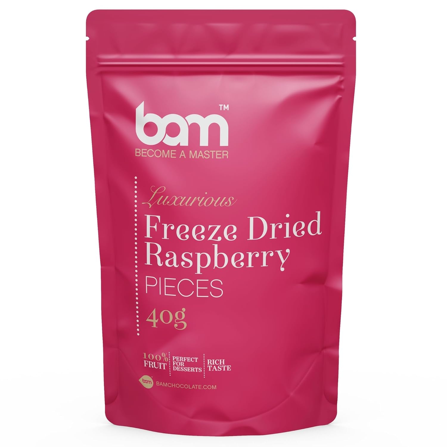 Frysetørret frugt BAM, 40 gram, naturlig frugt, perfekte desserter, rig smag (jordbær) Dehydrerede produkter Naty Shop Raspberry