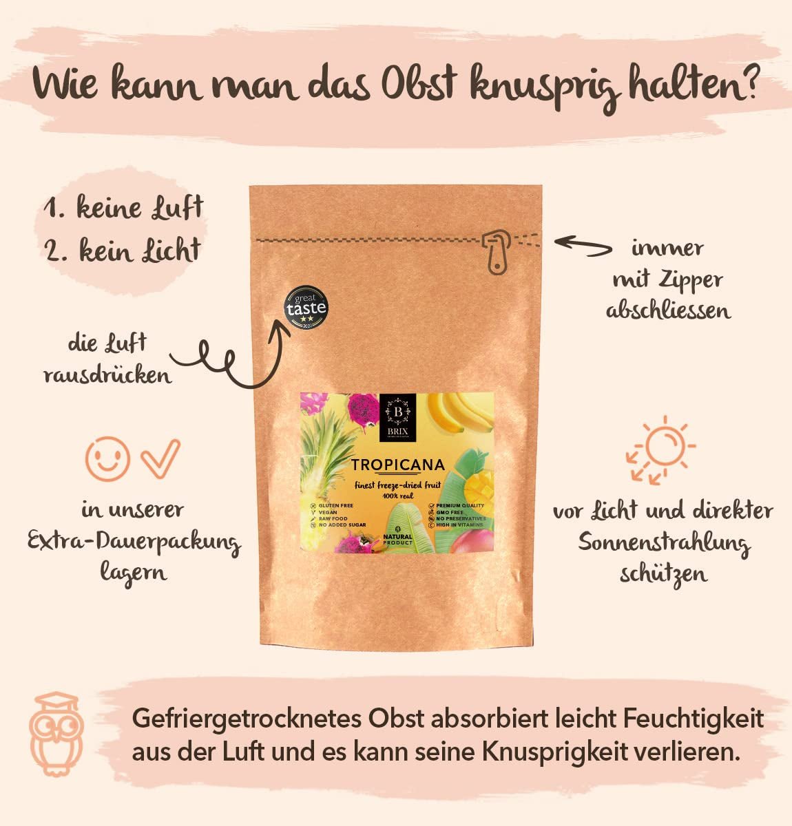 Frysetørret frugt BRIX | Naturlig, tør blanding af tropiske frugter 80 g | Great Taste Award for tørret frugt | Ikke-GMO, glutenfri, vegansk, vitaminer er bevaret Naty Shop Dehydrerede Produkter