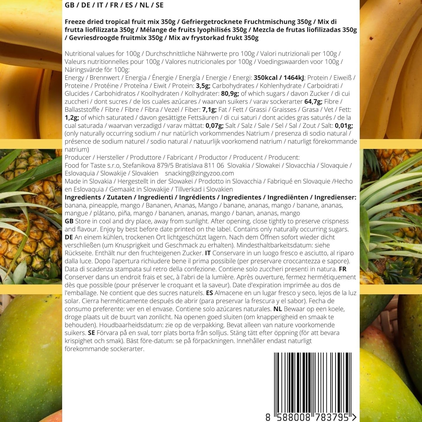 Frysetørrede frugter Blanding af tropiske frugter | XL 350g Frysetørret Ananas Mango Banan Blanding af frysetørrede frugter | Frysetørrede frugter Ananas Banan Mango Tørret frugtblanding | ZingyZoo Dehydrerede produkter Naty Shop