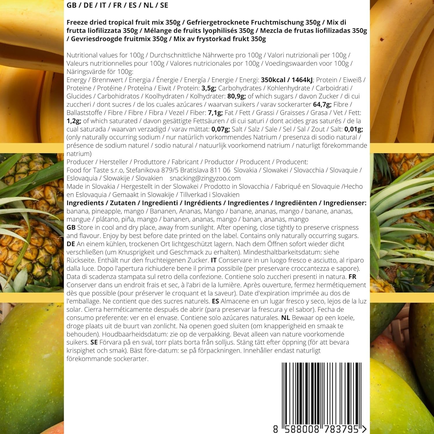 Frysetørrede frugter Blanding af tropiske frugter | XL 350g Frysetørret Ananas Mango Banan Blanding af frysetørrede frugter | Frysetørrede frugter Ananas Banan Mango Tørret frugtblanding | ZingyZoo Dehydrerede produkter Naty Shop