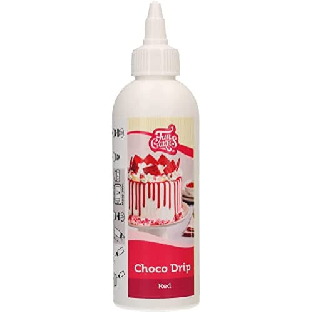 FunCakes Choco Drip Red: Lækker smag, Nem at bruge, Perfekt til drypkager, Chokoladedryp smag. Genlukkelig pakke 180 g. Sukkerpasta Naty Shop Standardtitel