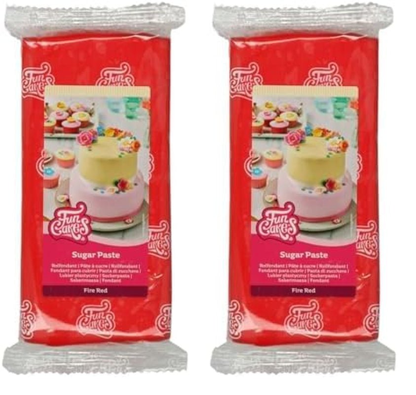 FunCakes Fire Red Lamineret Fondant: Nem at bruge, glat, fleksibel, blød og bøjelig, Perfekt til kagedekoration, Halal, Kosher og Glutenfri 1 kg (1 pakke) Naty Shop Fire Red Sukkerpasta 1 kg (2 pakke)