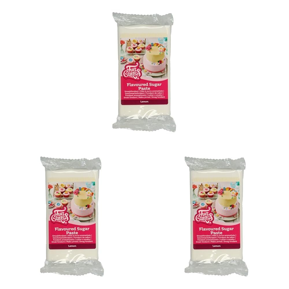 FunCakes Fondant med citronsmag: Lækker smag, glat tekstur, let at smøre, rullet fondant, perfekt til kager, cupcakes og småkager. Halal, kosher og glutenfri. 250 g (pakke med 3) Naty Shop sukkerpasta 250 G (pakke med 3) Citron
