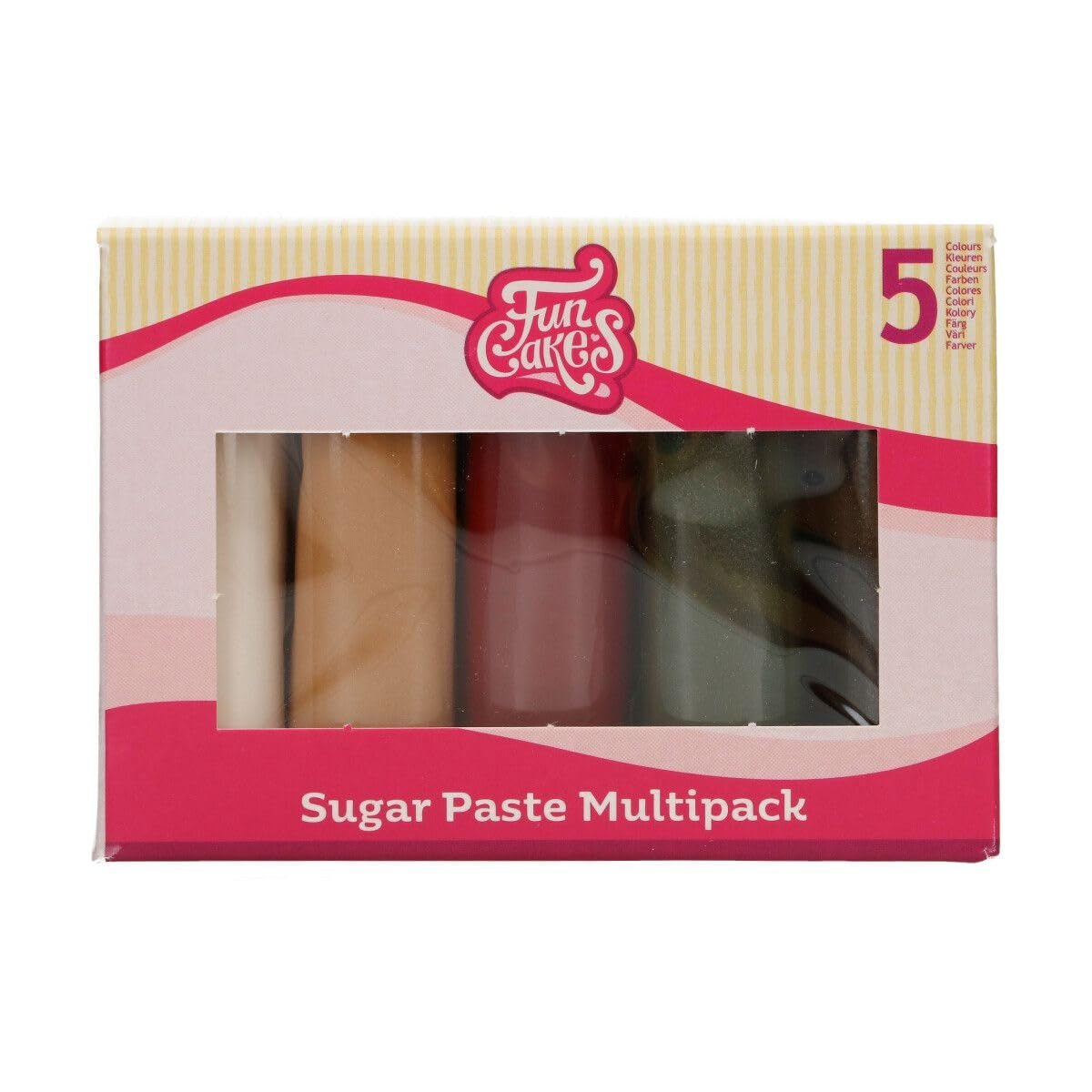 FunCakes Fondant Multipack Nem at bruge, glat, fleksibel, blød og smidig, perfekt til kagedekoration, halal, kosher og glutenfri. 5 farver, 5 x 100 g, Naty Shop Standardtitel Sparkling Sugar Paste Palette