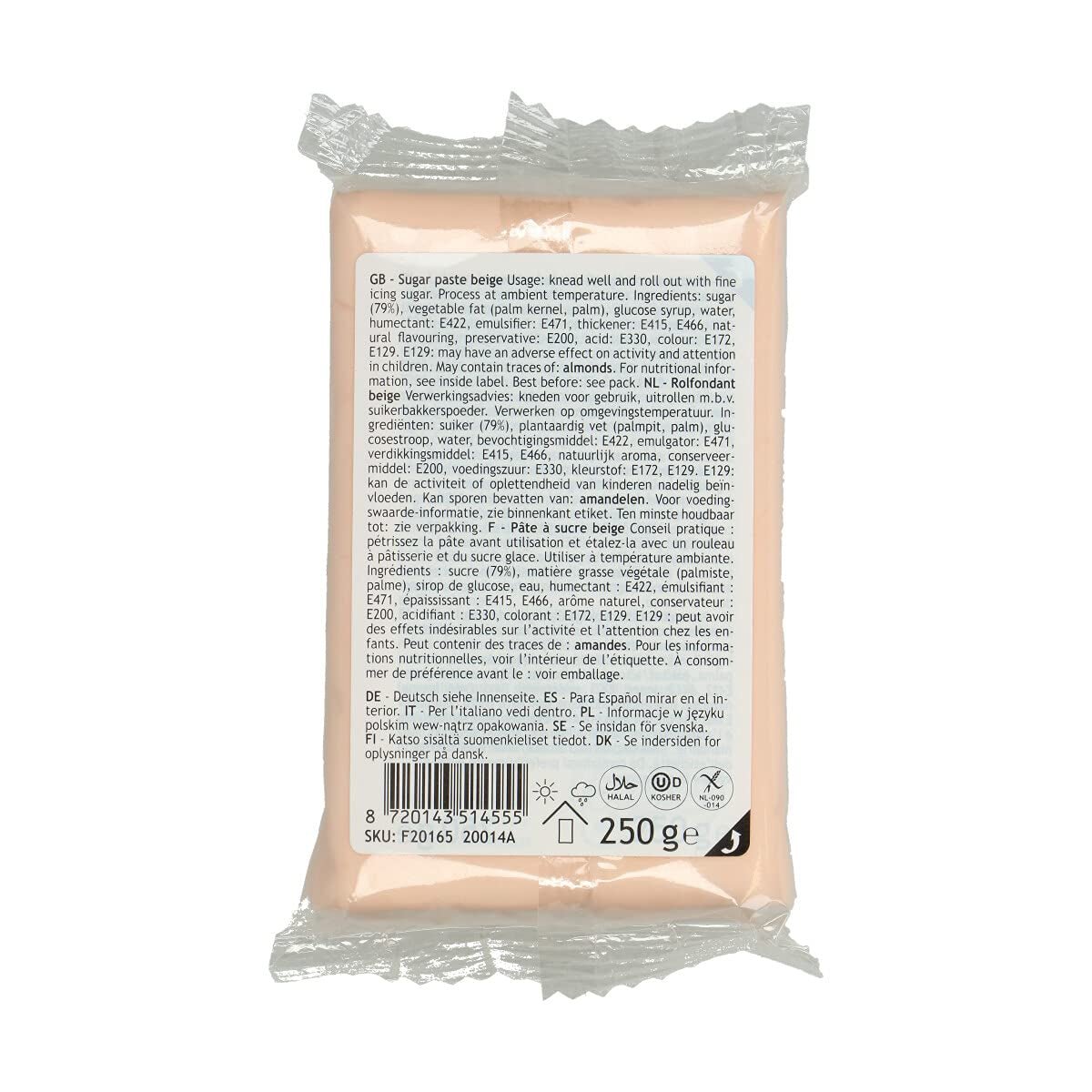 FunCakes Natural Beige Valset Fondant: Nem at bruge, Glat, Fleksibel, Blød og bøjelig, Perfekt til at dekorere kager, Halal, Kosher og Glutenfri, 250 g Naty Shop Sukkerpasta