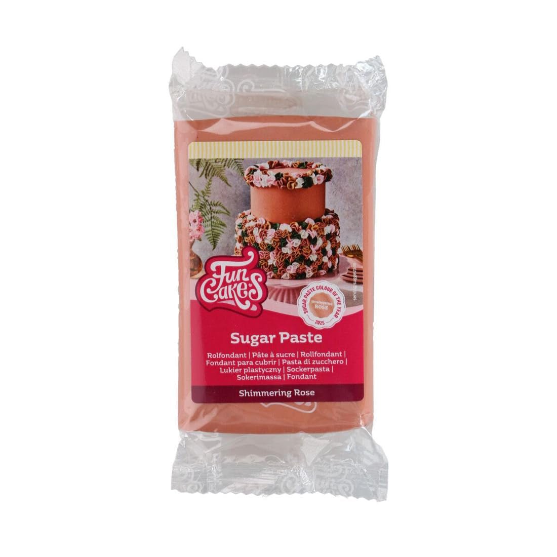 FunCakes Shimmering Rose Rolled Fondant: Nem at bruge, glat, fleksibel, blød og bøjelig, perfekt til at dekorere kager, halal, kosher og glutenfri. 250 g Naty Shop Standard titel sukkerpasta