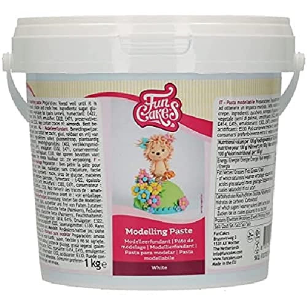 FunCakes Modeling Paste White: Perfekt til modellering af figurer, kagetoppe og flæser. Stærk, glat og smidig. Halal, kosher og glutenfri. 1 kg. Naty Shop sukkerpasta 1000 gram