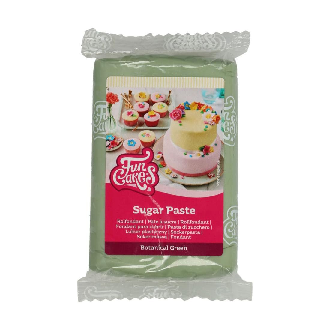 FunCakes roll fondant Botanical Green: Nem at bruge, glat, fleksibel, blød og bøjelig, perfekt til at dekorere kager, halal, kosher og glutenfri, 250g Naty Shop sukkerpasta Botanical Green 250G