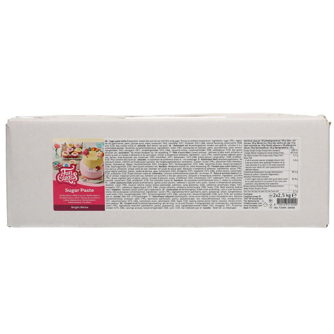 FunCakes Roll Fondant Bright White: Nem at bruge, glat, fleksibel, blød og bøjelig, perfekt til dekoration af kager, halal, kosher og glutenfri. 5 kg (2 Ã- 2,5 kg) Naty Shop Standardtitel sukkerpasta