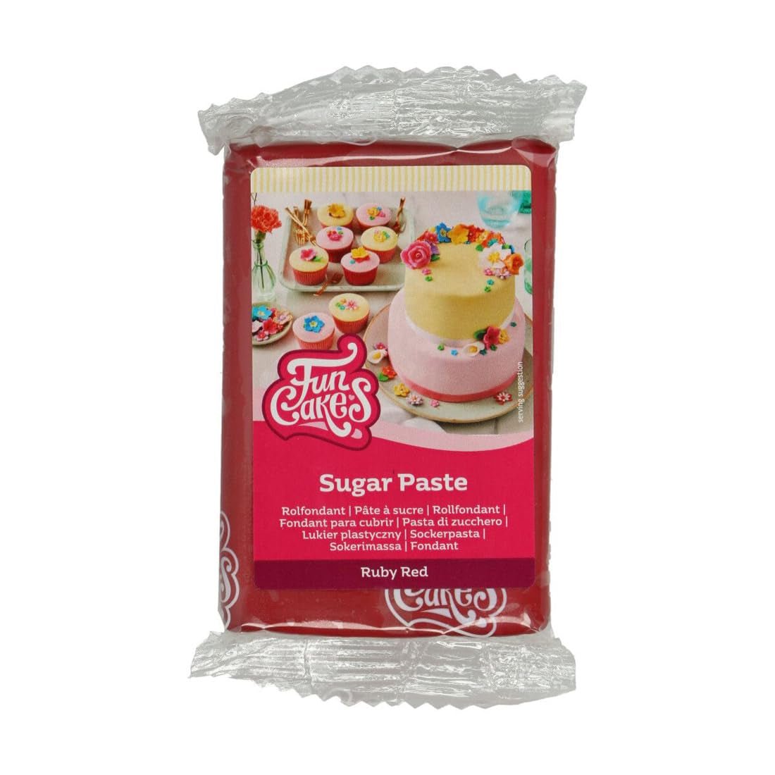 FunCakes rubinrød fondantrulle: nem at bruge, glat, fleksibel, blød og bøjelig, perfekt til at dekorere kager, halal-, kosher- og glutenfri, 250 g Sukkerpasta Naty Shop Standardtitel