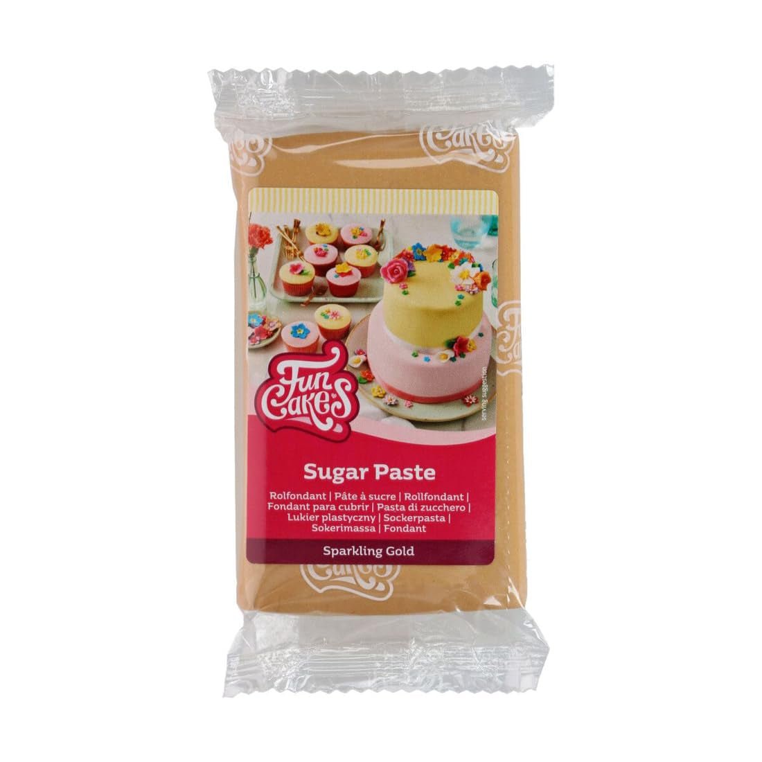 FunCakes Sparkling Gold Rolled Fondant: Nem at bruge, glat, fleksibel, blød og bøjelig, perfekt til kagedekoration, halal, kosher og glutenfri. 250 g Naty Shop Standard titel sukkerpasta