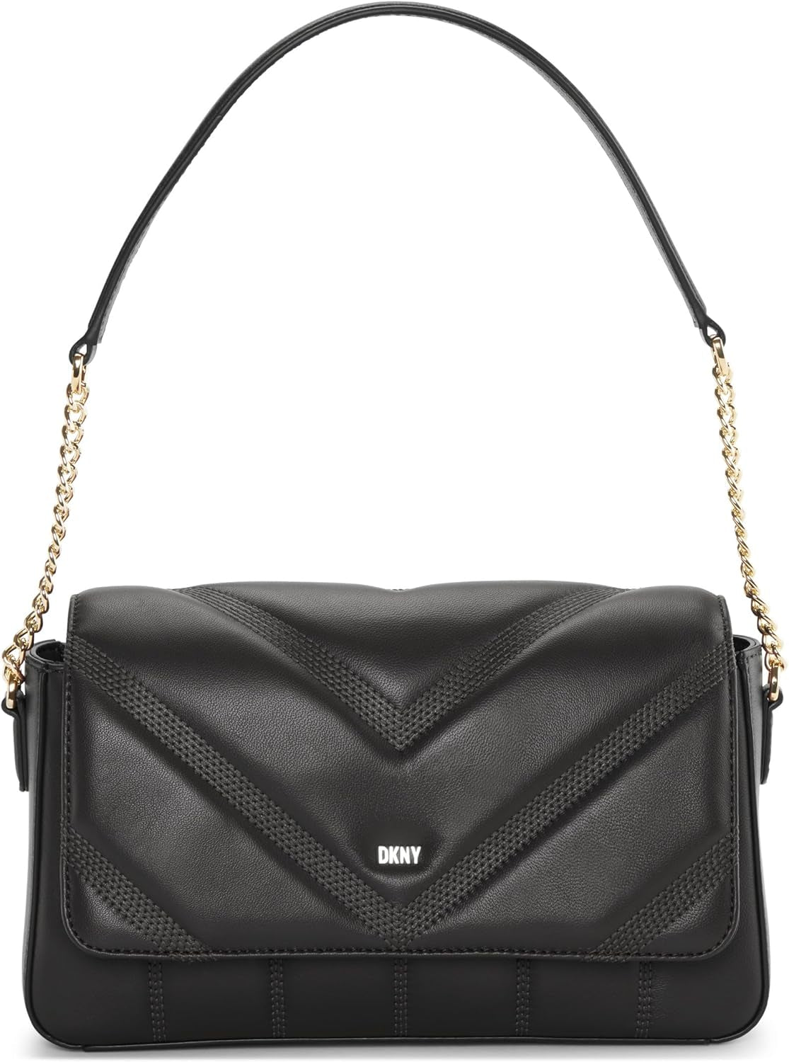 DKNY Skuldertaske med klap til kvinder Sort/gul tasker Dame Naty Shop Standardtitel