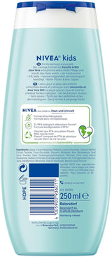Showergel, shampoo og balsam NIVEA KIDS 3in1, pleje og rensning til børn med magisk æbleduft, ekstra mild, sæbefri pleje til børns hår og hud (250 ml) Børn - Bad og hudpleje Naty Shop