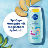 Showergel, shampoo og balsam NIVEA KIDS 3in1, pleje og rensning til børn med magisk æbleduft, ekstra mild, sæbefri pleje til børns hår og hud (250 ml) Børn - Bad og hudpleje Naty Shop