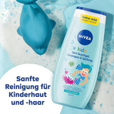 Showergel, shampoo og balsam NIVEA KIDS 3in1, pleje og rensning til børn med magisk æbleduft, ekstra mild, sæbefri pleje til børns hår og hud (250 ml) Børn - Bad og hudpleje Naty Shop