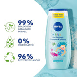 Showergel, shampoo og balsam NIVEA KIDS 3in1, pleje og rensning til børn med magisk æbleduft, ekstra mild, sæbefri pleje til børns hår og hud (250 ml) Børn - Bad og hudpleje Naty Shop
