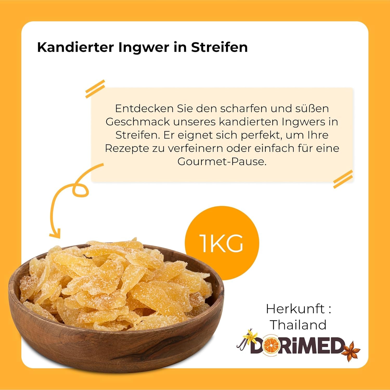 Kandiseret ingefær i stykker 1 kg | Tørrede tørrede frugter Glaserede ingefærskiver | Kandiseret ingefær i skiver | Sødede tørrede blade | IDEAL til opskrifter | Vegetarer og veganere. Naty Shop dehydrerede produkter