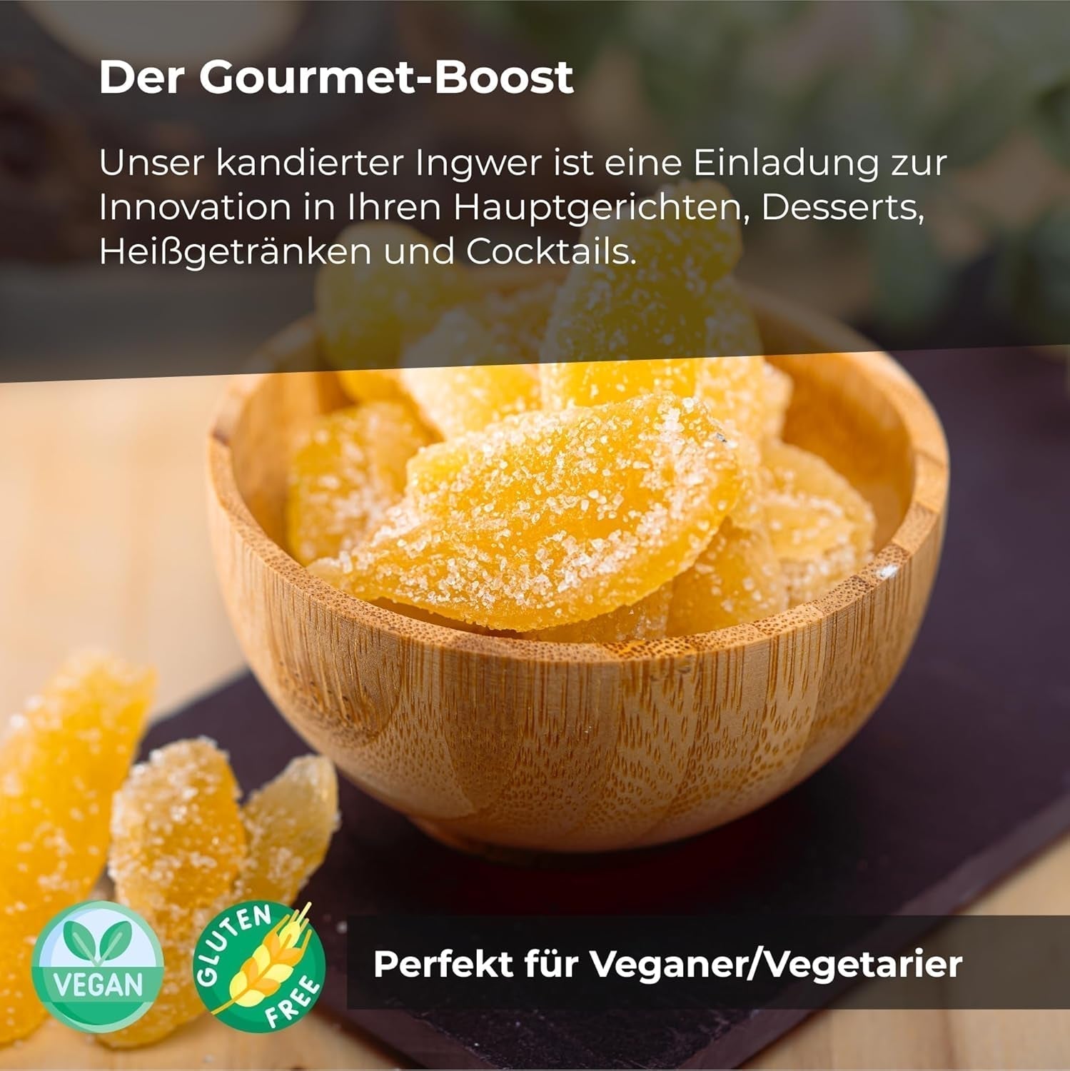 Kandiseret ingefær i stykker 1 kg | Tørrede tørrede frugter Glaserede ingefærskiver | Kandiseret ingefær i skiver | Sødede tørrede blade | IDEAL til opskrifter | Vegetarer og veganere. Naty Shop dehydrerede produkter
