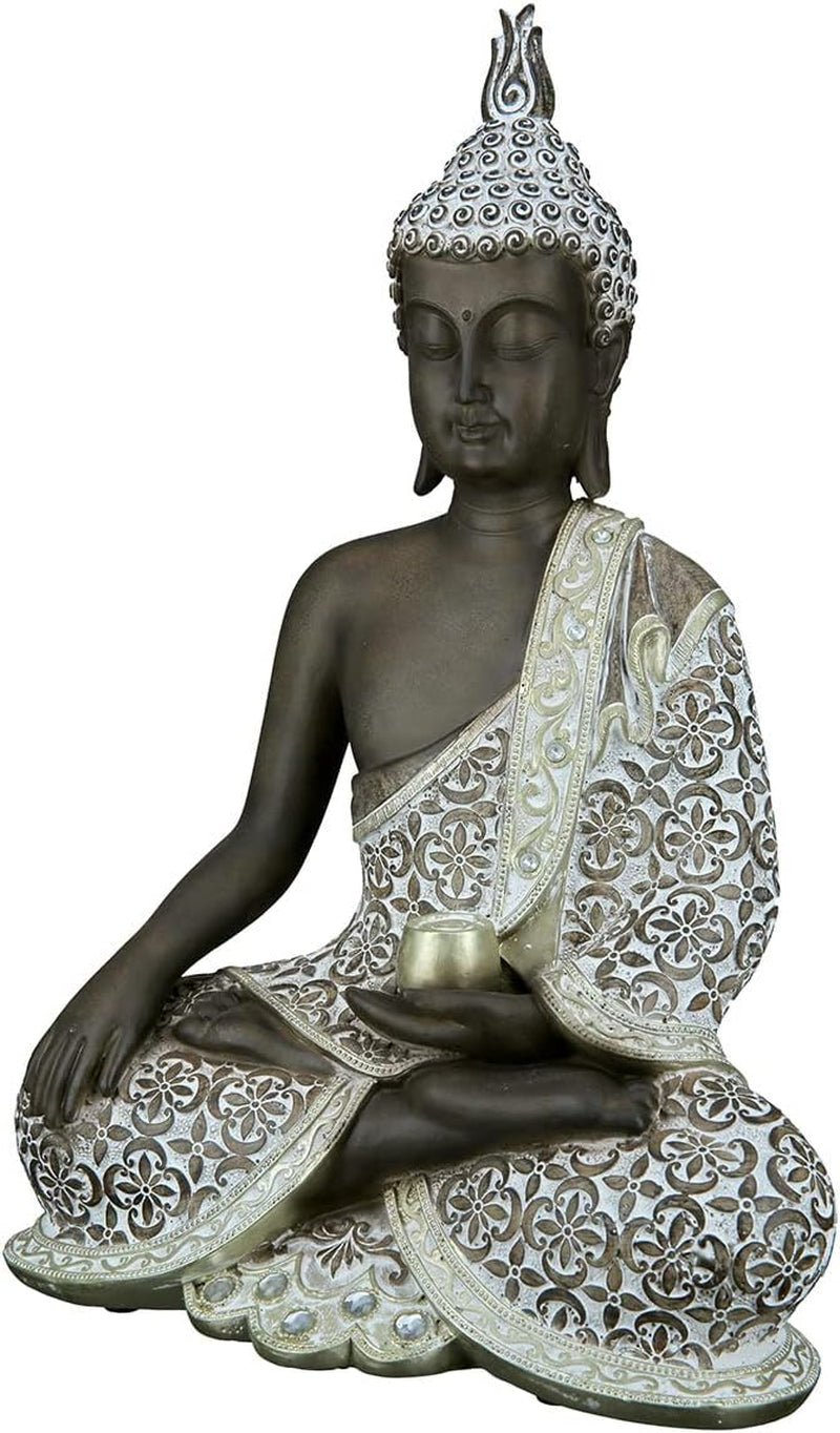 GILDE Dekorativ skulptur Siddende Buddha - Meditation - brun/hvid - Højde 29 cm Statuetter og skulpturer Naty Shop Brun Højde 35 cm