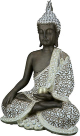 GILDE Dekorativ skulptur Siddende Buddha - Meditation - brun/hvid - Højde 29 cm Statuetter og skulpturer Naty Shop Brun Højde 35 cm