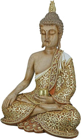 GILDE Dekorativ skulptur Siddende Buddha - Meditation - brun/hvid - Højde 29 cm Statuetter og skulpturer Naty Shop Brun, guldfarver Højde 35 cm