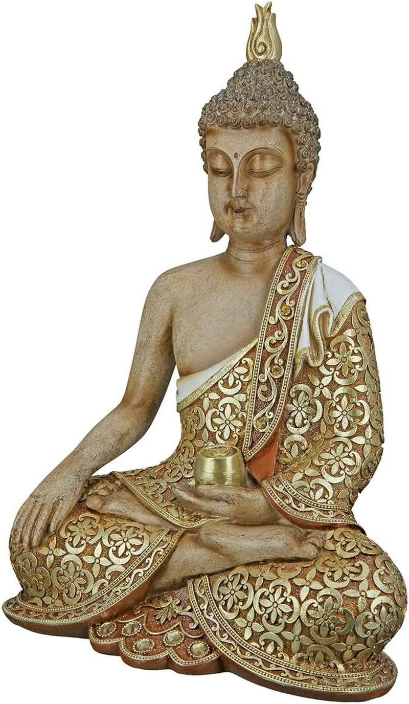 GILDE Dekorativ skulptur Siddende Buddha - Meditation - brun/hvid - Højde 29 cm Statuetter og skulpturer Naty Shop Brun, guldfarver Højde 35 cm