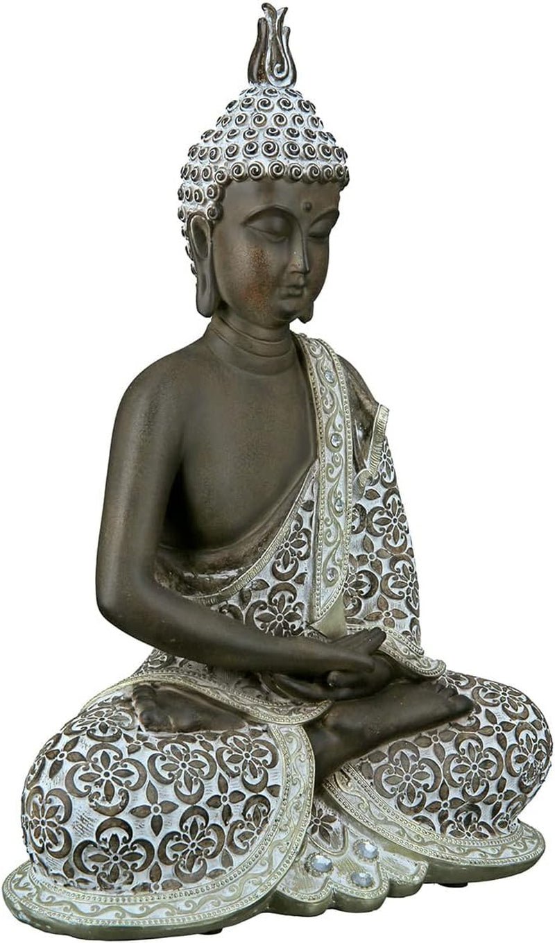 GILDE Dekorativ skulptur Siddende Buddha - Meditation - brun/hvid - Højde 29 cm Statuetter og skulpturer Naty Shop