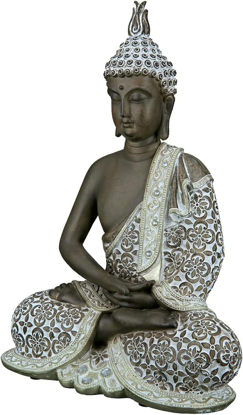 GILDE Dekorativ skulptur Siddende Buddha - Meditation - brun/hvid - Højde 29 cm Statuetter og skulpturer Naty Shop Brun Højde 29 cm