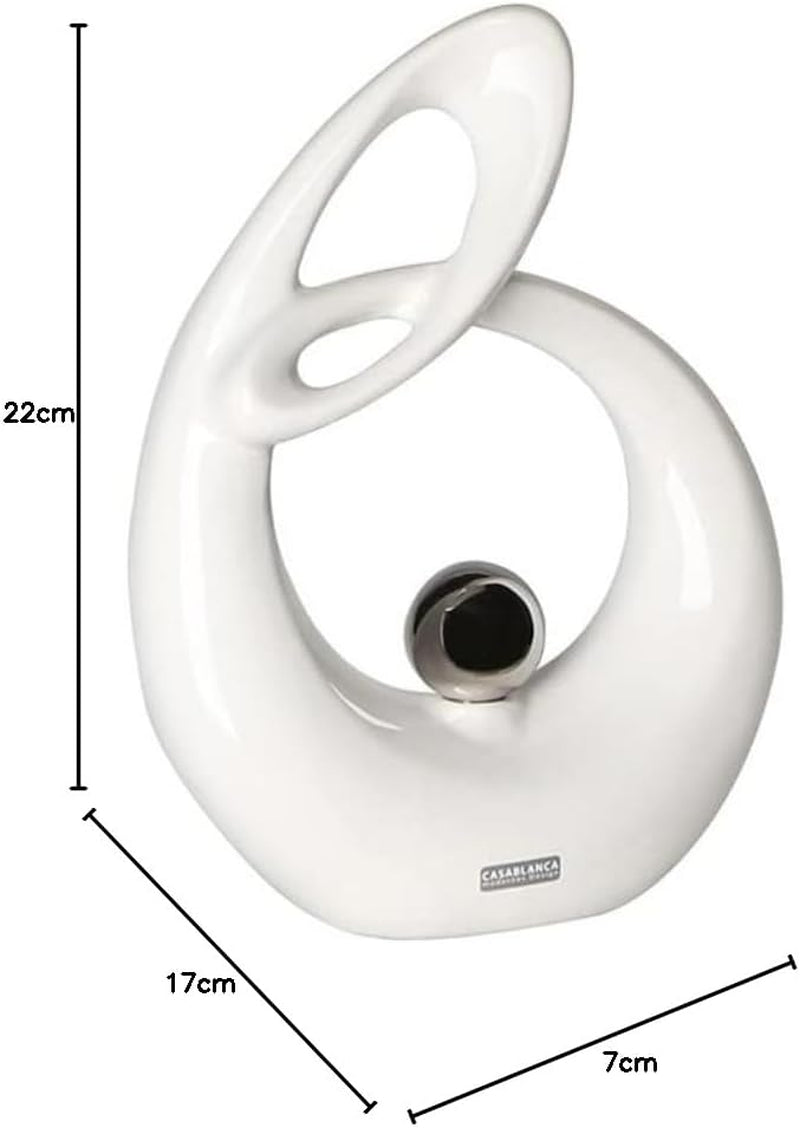 GILDE Dekorativ keramisk skulptur Life - hvidglaseret hvid/sølv figur med sølvkugle - højde 22 cm Statuetter og skulpturer Naty Shop